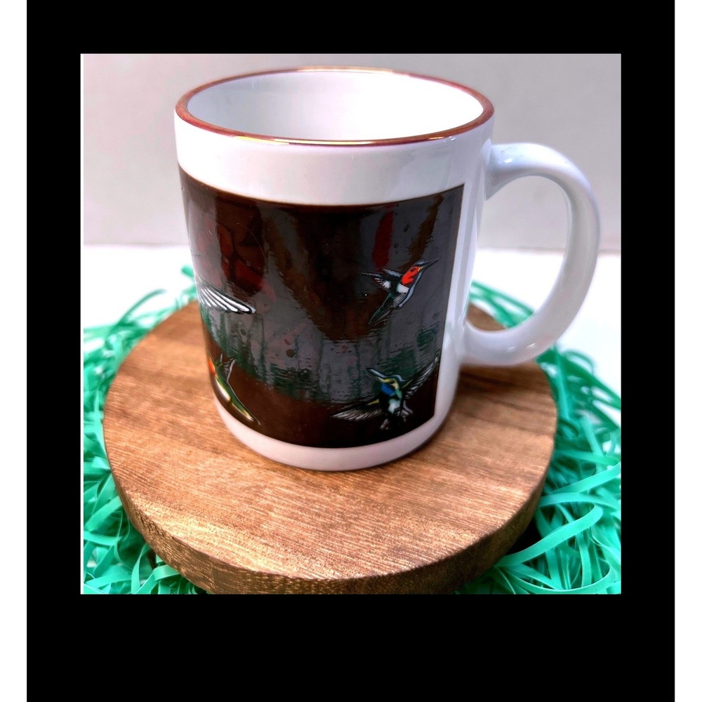 Wondermugs USA Hummingbird Coffee Mug White Ceramic Gold Rim Nature Bird Lover